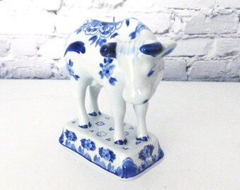 Royal Delft Cow Figurine: Hand-Painted Blue & White Dutch