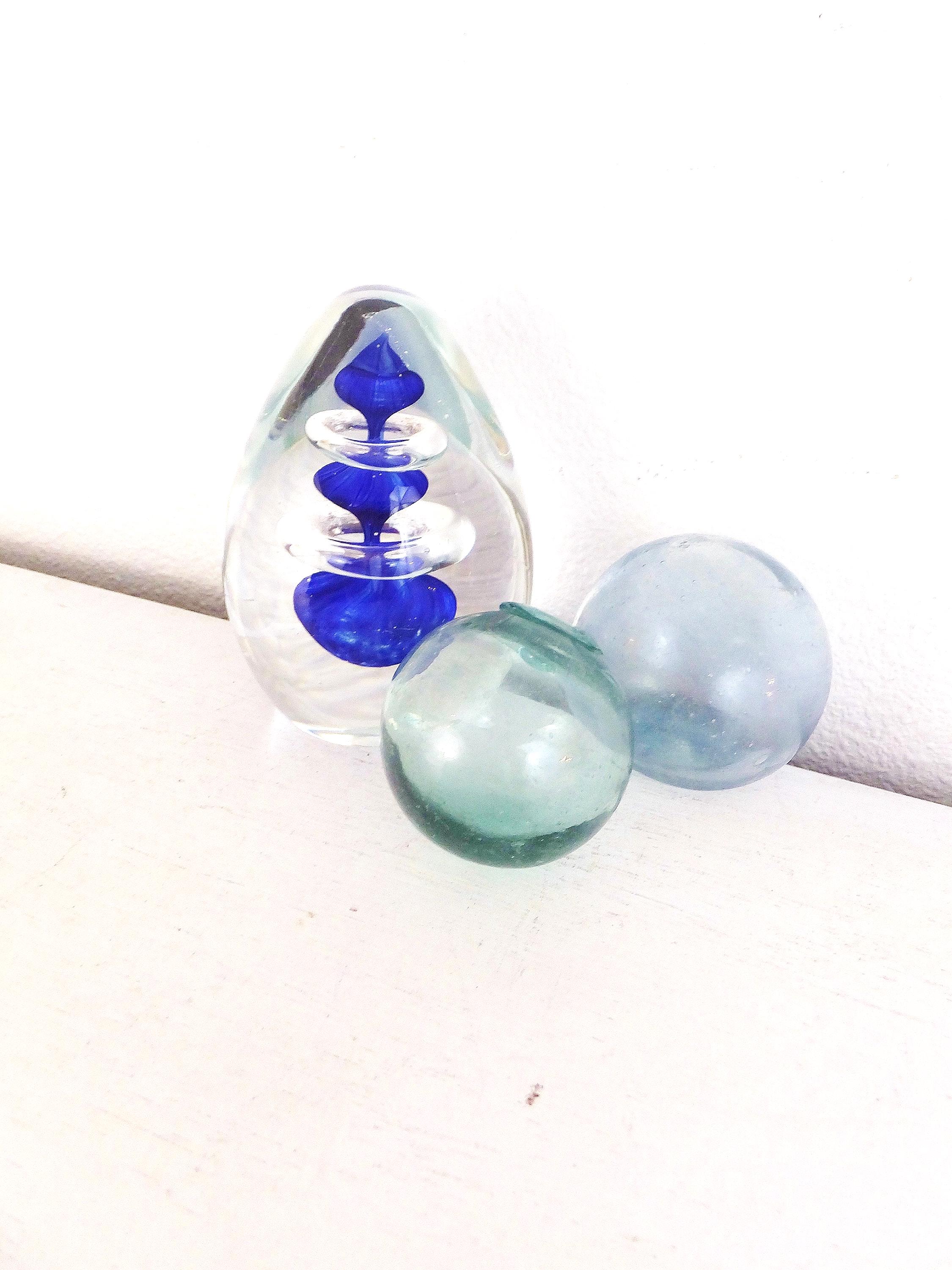 Art Glass Paperweight Hand Blown Teardrop Paper Weight Egg Shaped Glass Sculpture Clear & Cobalt Blue Glass Office Gift Blue Decor for Dad