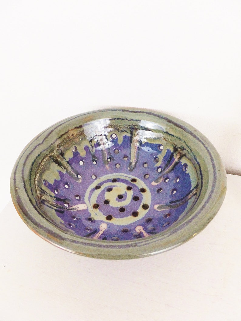 Stoneware Ceramic Colander Green & Blue Drip Glaze Decorative Etsy