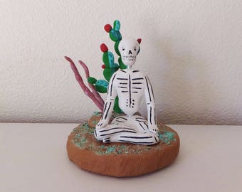 Dia de los Muertos Statue Meditating Figurine Mexican Inspired Yoga Day of the Dead Skeleton Handmade Meditation Skeleton