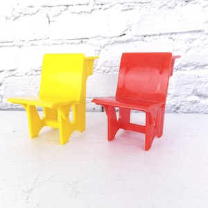 Vintage Renwal Miniature School Desks - 1950s Dollhouse Furniture, Red & Yellow Doll Desks, Collectible Toys