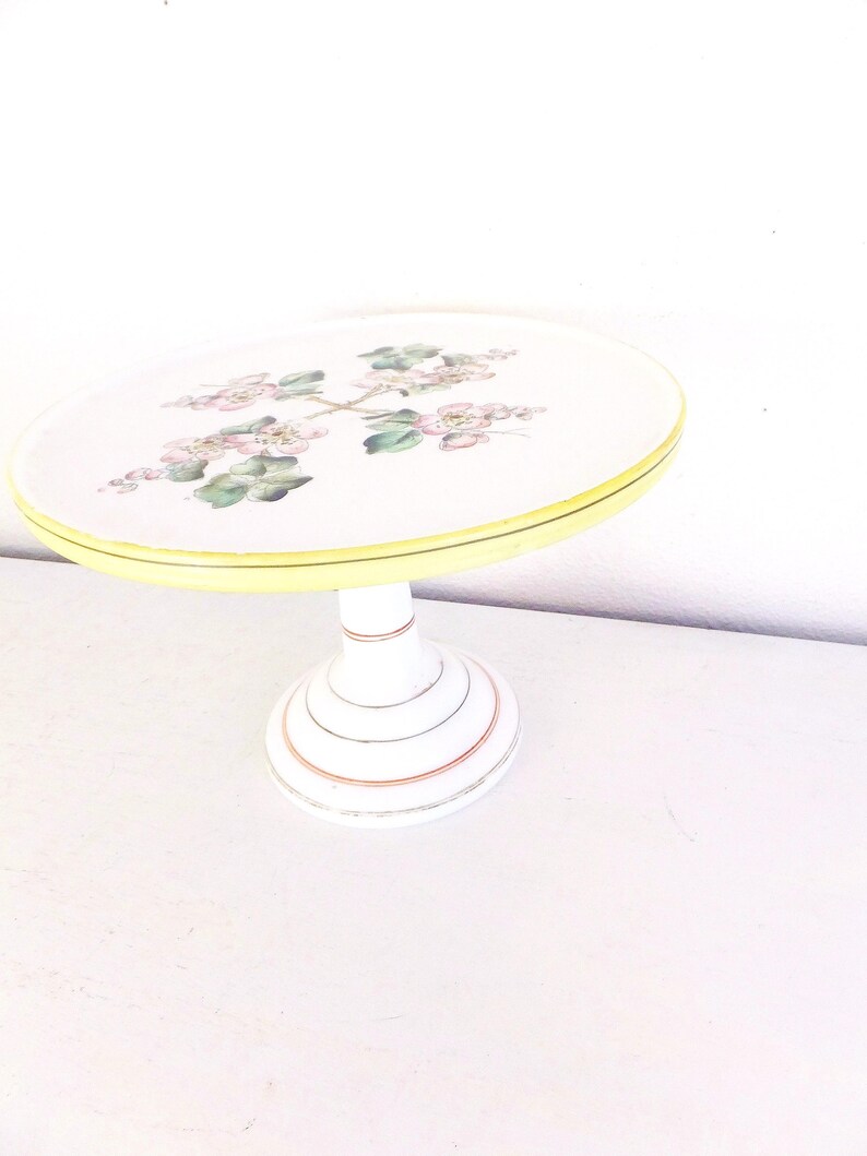 Vintage Milk Glass Cake Plate Stand: Floral Wedding Centerpiece image 2