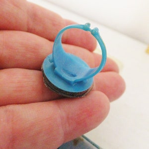 RARE Vintage 1960's Barbie Ring Collectible The Doll House Toy Ring Blue Plastic Original Package Blue Ring Doll Ring Blonde Girl Lipstick image 4