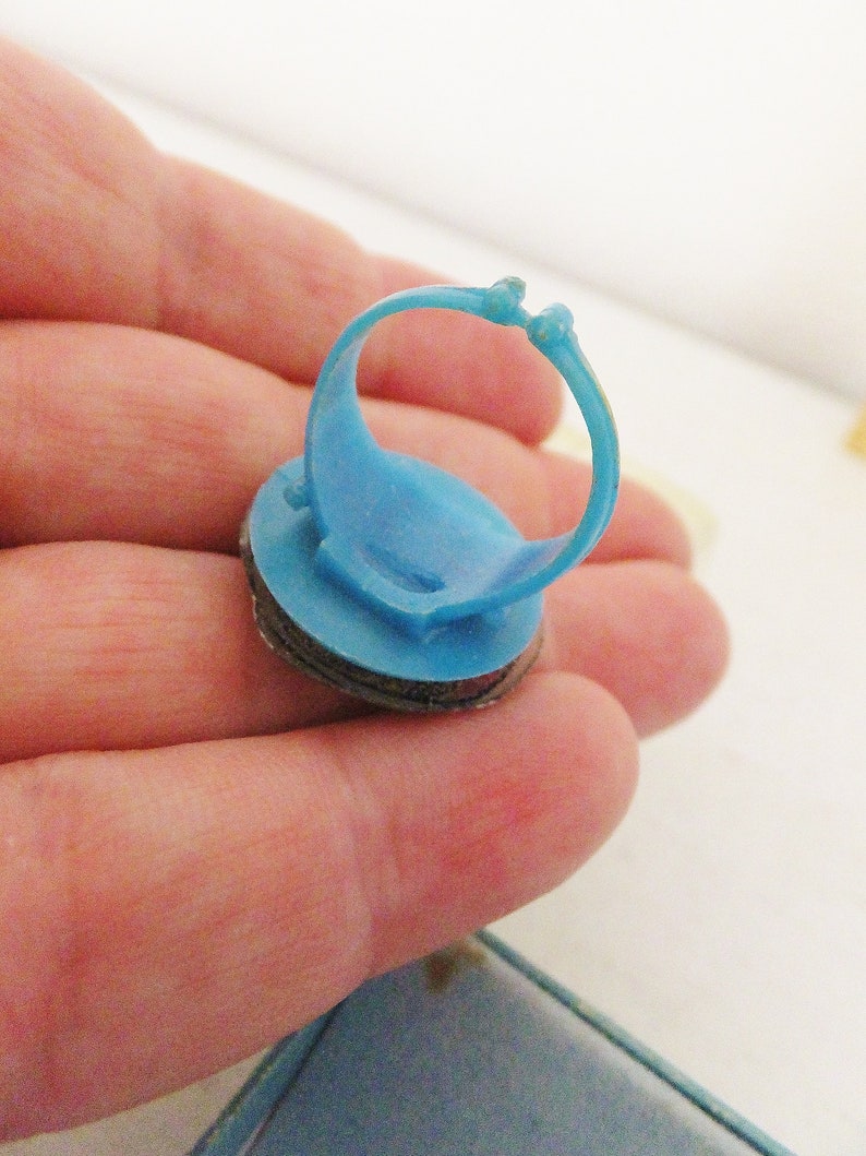 RARE Vintage 1960's Barbie Ring Collectible The Doll House Toy Ring Blue Plastic Original Package Blue Ring Doll Ring Blonde Girl Lipstick image 4