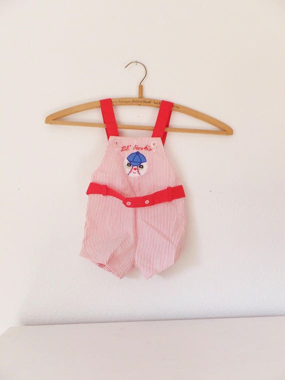 Vintage Red Striped Baseball Bunny Baby Jumpsuit Jumper Overall