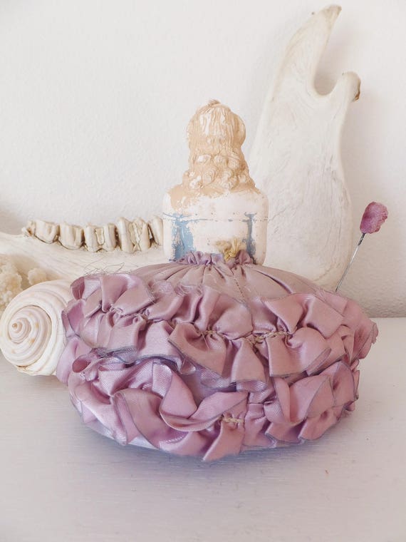 Antique Plaster Lady Pincushion Sateen Lavender L… - image 9