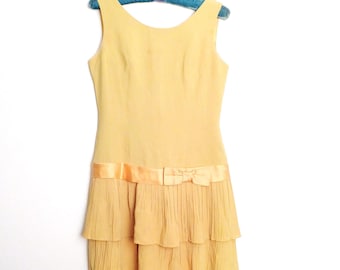 1960s Mod Flapper Dress: Muted Goldenrod, Drop Waist