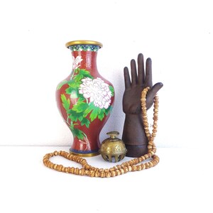 Floral Chinese Cloisonne Vase Gold & Red Enamel Vase Asian Peony Vase Chinoiserie Vase Vintage Asian Decor Beautiful Chinese Vase