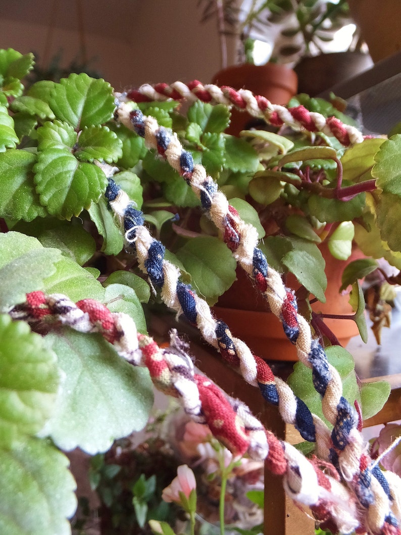 Red White & Blue Rope Garland Rustic Patriotic Fourth of July Decoration 6 ft Garland Mantel Decor Xmas Garland Primitive Americana Decor image 3