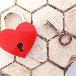 Red Heart Padlock, Lover's Lock with Key