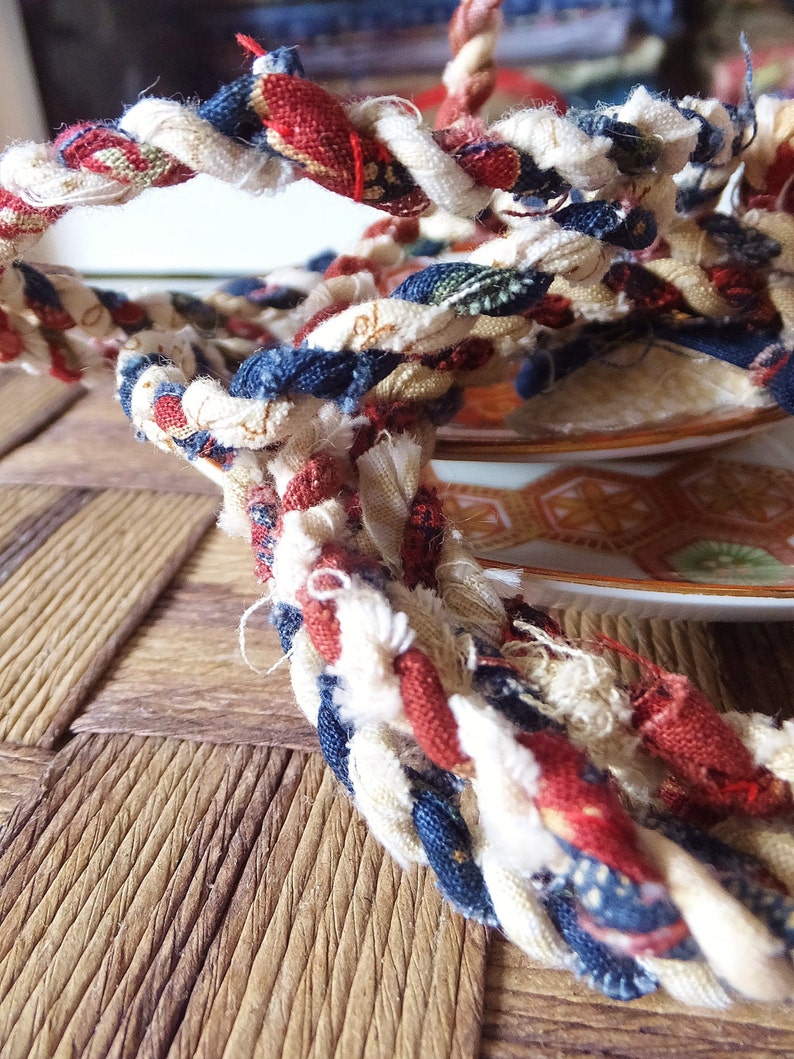 Red White & Blue Rope Garland Rustic Patriotic Fourth of July Decoration 6 ft Garland Mantel Decor Xmas Garland Primitive Americana Decor image 2