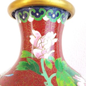 Vintage Chinese Cloisonne Vase: Red Peony Floral Enamel, Asian Decor image 5