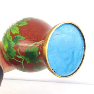 Vintage Chinese Cloisonne Vase: Red Peony Floral Enamel, Asian Decor image 10