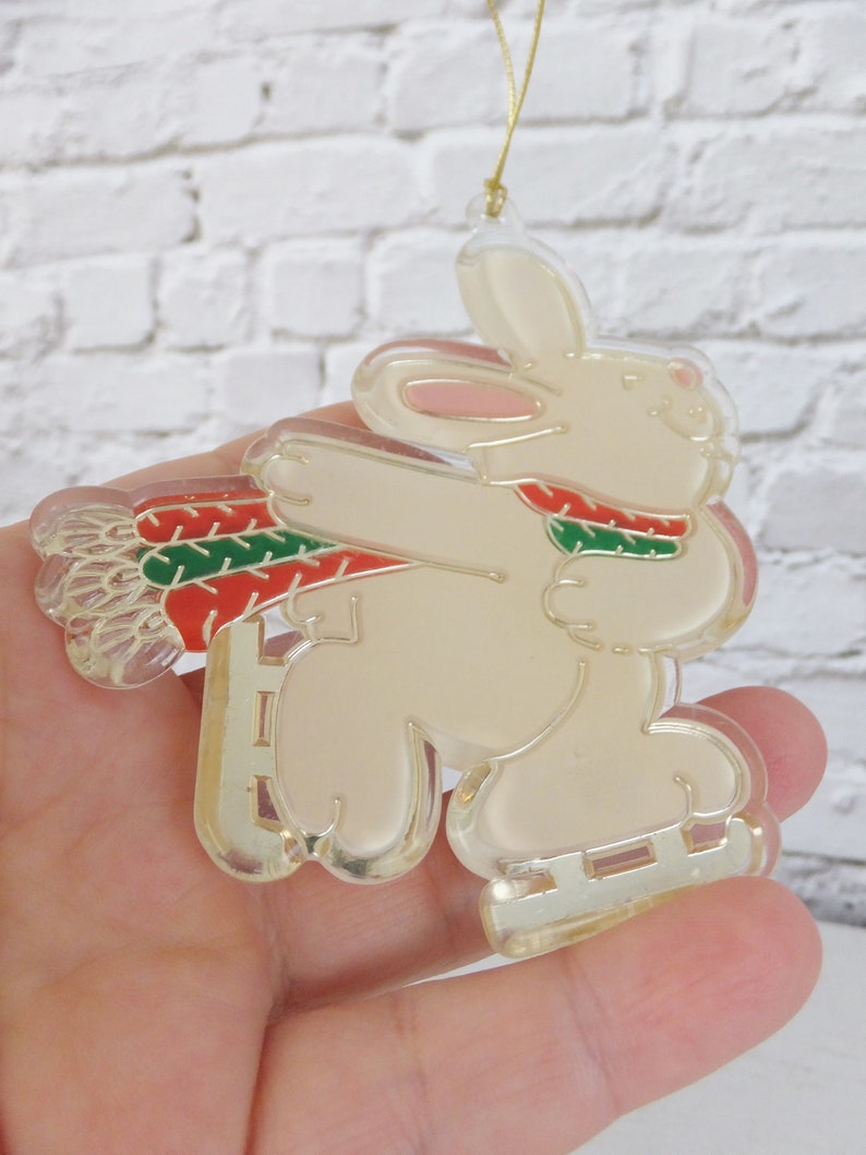 Vintage 1980's Christmas Ornament Ice Skating Bunny Etsy