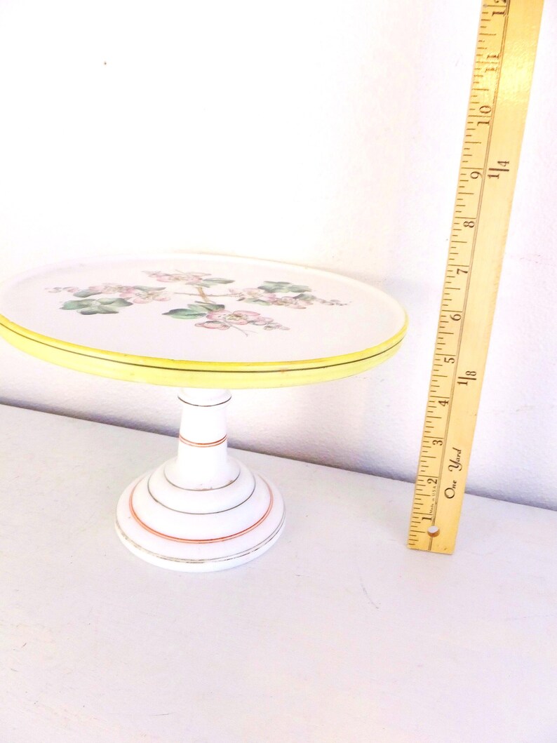 Vintage Milk Glass Cake Plate Stand: Floral Wedding Centerpiece image 6