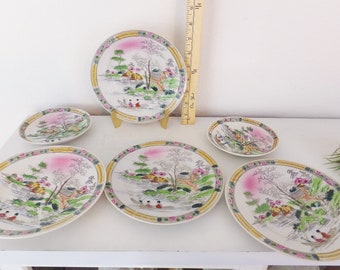 Chinoiserie Japanese Plates Porcelain Plates Vintage 1930's Japanese Transferware Plates Small Plates Cottage Core Asian Decor Dishes