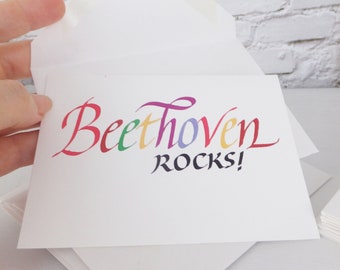 Beethoven Card Set "Beethoven Rocks!" Greeting Cards Blank Cards w/ envelopes Gift cards Music Lovers Cards Music Stationery Vtg Set of 8