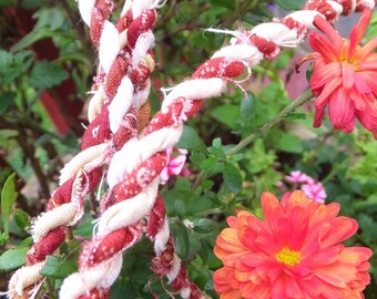 Handmade Red & White Rope Garland: Rustic Christmas Mantel Decor