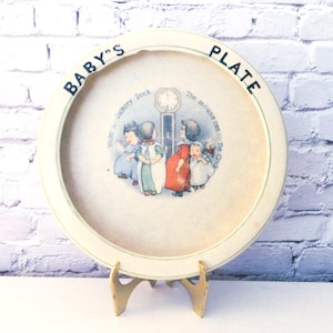 Antique Devonware Baby Plate: Victorian Nursery Rhyme Ceramic Bowl