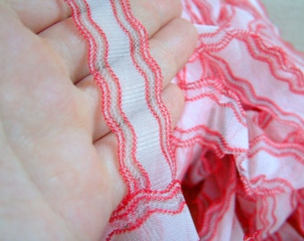 Sheer Red & White Lingerie Trim 1" inch Wide Zig Zag Sheer Trim Stretchy Trim Vintage 1960's By the Yard Lingerie Trim Sewing Embellishment