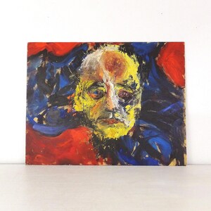 Tableau représentant un homme, art de café, de mauvaise humeur, émotif, abstrait, bureau, MCM Decor, style Mid-Century, couleurs primaires, art vintage des années 1990, contemporain