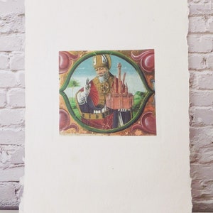 Stampa rinascimentale italiana su carta fatta a mano Bologna Italia, souvenir, stampa con bordo ondulato, Santo Papa con castello, regalo religioso per architetto