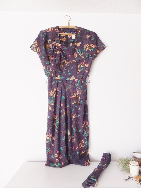 Vintage 1980's Dress April Rain Sheer Floral Dres… - image 1