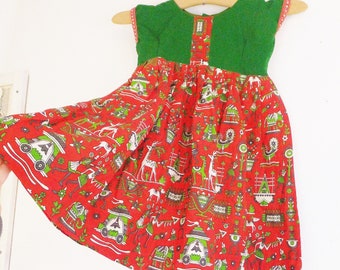 Vintage Red & Green Girl's Dress Indian Dress Vintage 1960's Dress Mid Century Girls Dress Size 5 Size 6 Size 7 Holiday Dress Christmas