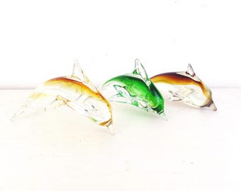 手作りのムラーノガラス製イルカの置物：ヴィンテージクリスタル装飾