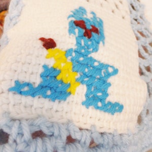 Vintage 1960's Crochet Baby Blanket White Blue & Neon Nursery Handmade Baby Blanket Gift for Baby Boy Baby Shower Gift Blanket image 4