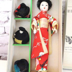 Vintage Japanese Doll w/ Wigs Geisha Doll Original Box Hanako Doll with Six Wigs Katsuraningyo Doll Kimono Doll Dressing Doll Made in Japan