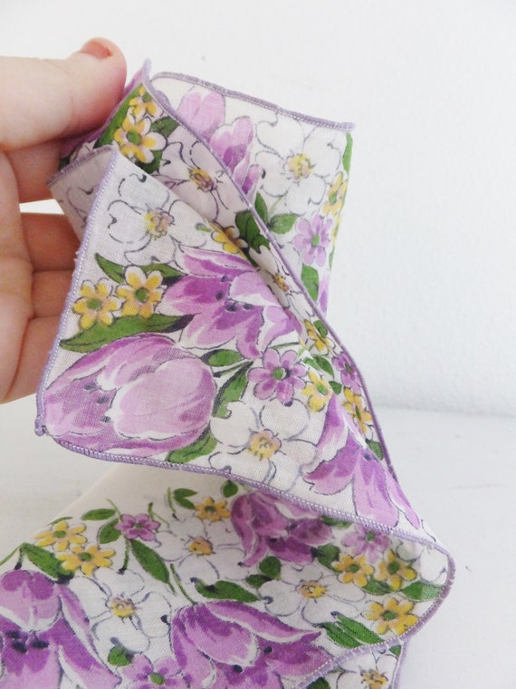 Vintage Purple Tulip Handkerchief Floral Hanky Gi… - image 4