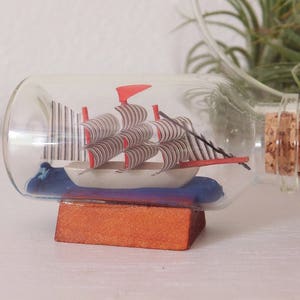 Mini Ship in a Bottle Miniature 1:12 Ship in Bottle Beach House Decor Adventurer Decor Small Ship Boat in Bottle Red and Blue Mini Decor image 4