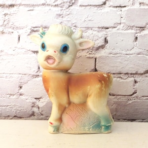 Vintage Stahlwood Rubber Squeaky Cow Toy: 1970s Pastel Bath Decor