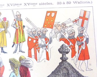 Vintage F Hottenroth Print: Litografia w stylu średniowiecznej mody holenderskiej