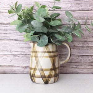 Vintage Chatham Cane Pottery Pitcher Vase – Brown Cream Stoneware Rustic Mid Century