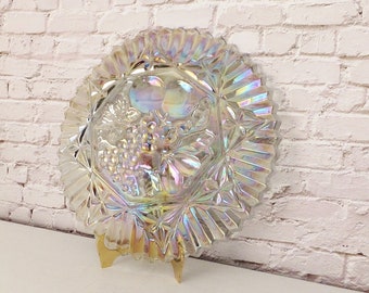 Smoke Gray Carnival Glass Plate Pressed Glass Plate Iridescent Depression Glass Federal Glass Pioneer Pattern Fruit Platter