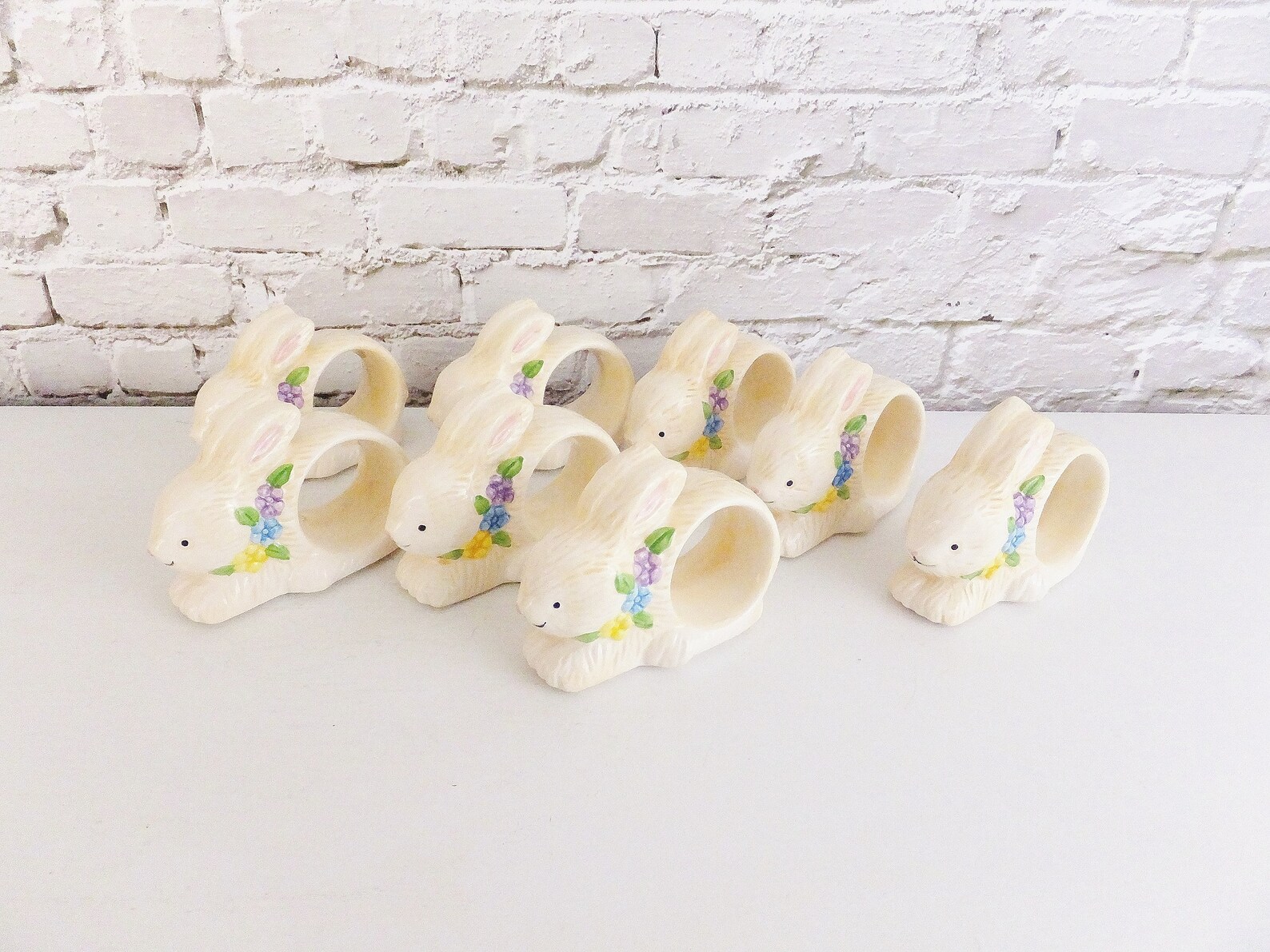 Spring Bunny Napkin Rings Ceramic Napkin Rings Garden Theme Etsy