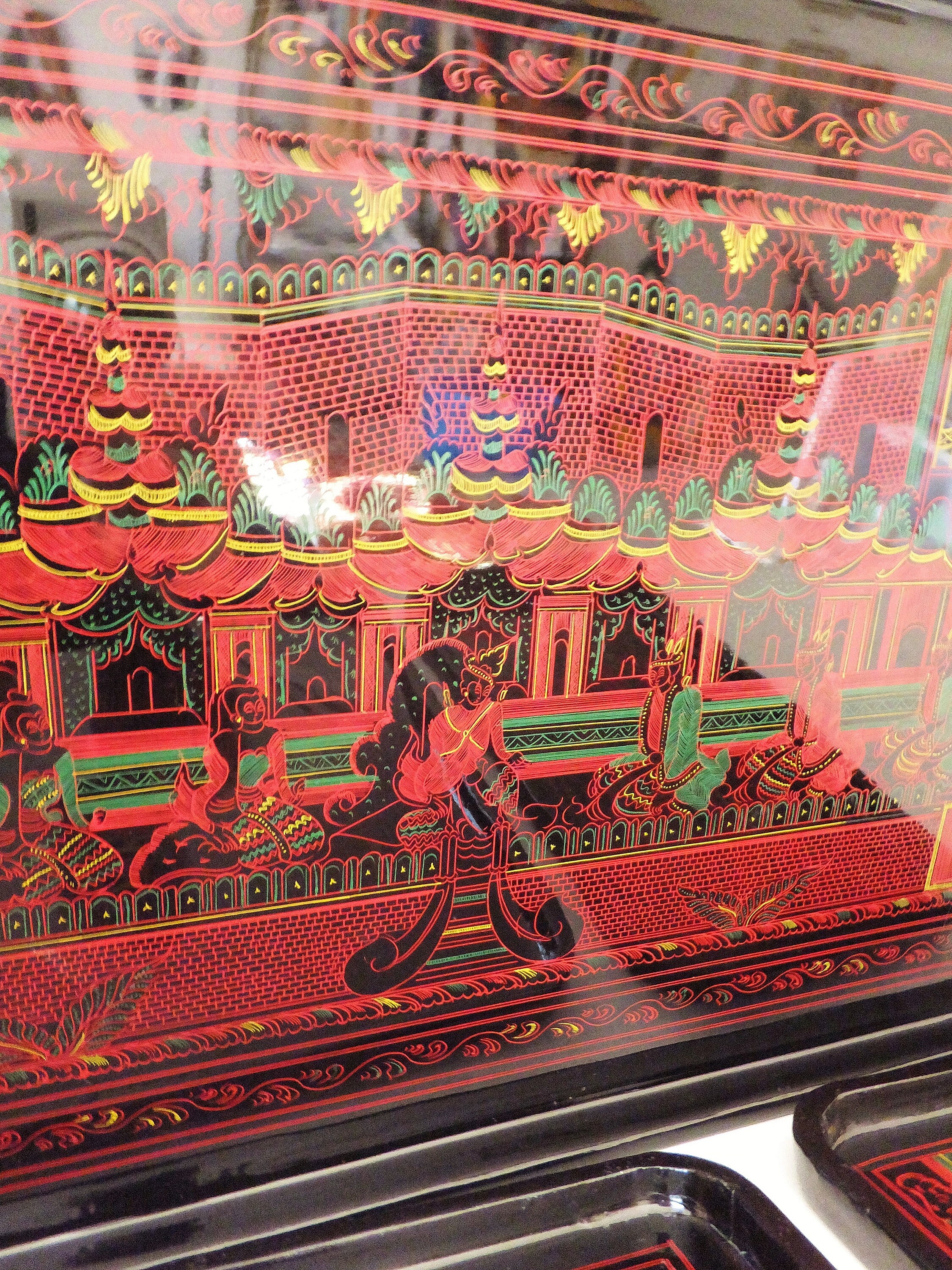 Vintage Burmese Lacquered Tray Set Mid Century Thai Asian