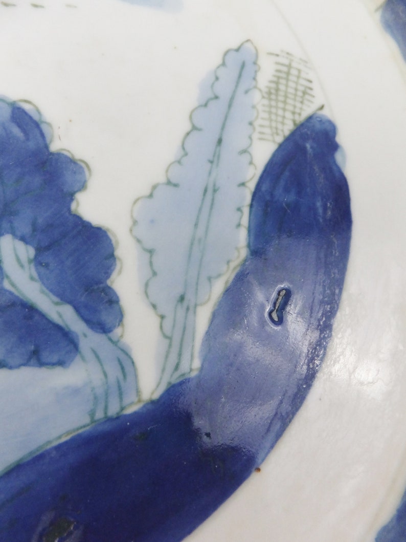 Antique Blue /& White Shallow Bowl in Asian Handpainted Motif of Landscape in Pastel Blue Shallow Serving Bowl Decorative Bowl Serving Dish