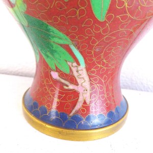 Vintage Chinese Cloisonne Vase: Red Peony Floral Enamel, Asian Decor image 7