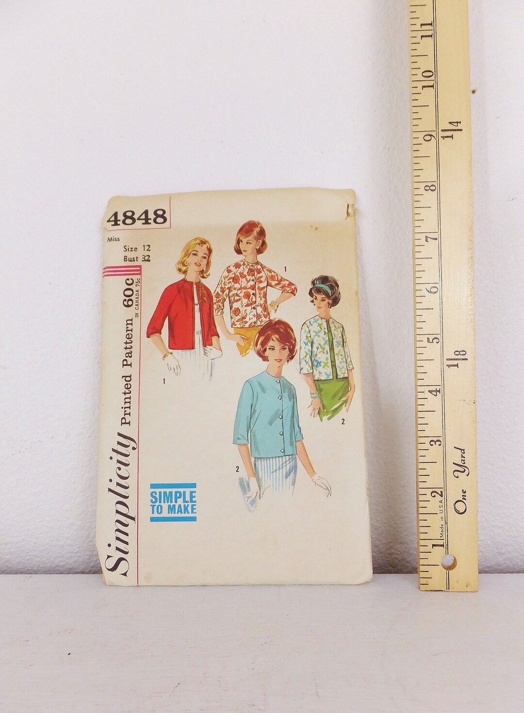 Simplicity Pattern 4848 Vintage 1950s Cardigan Jacket Womens Size 12 Bust 32 Retro Simplicity ...