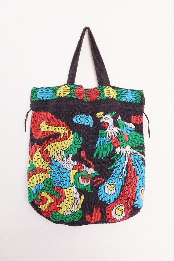 Dragon & Phoenix Purse Retro 1960's Beaded Bag wit