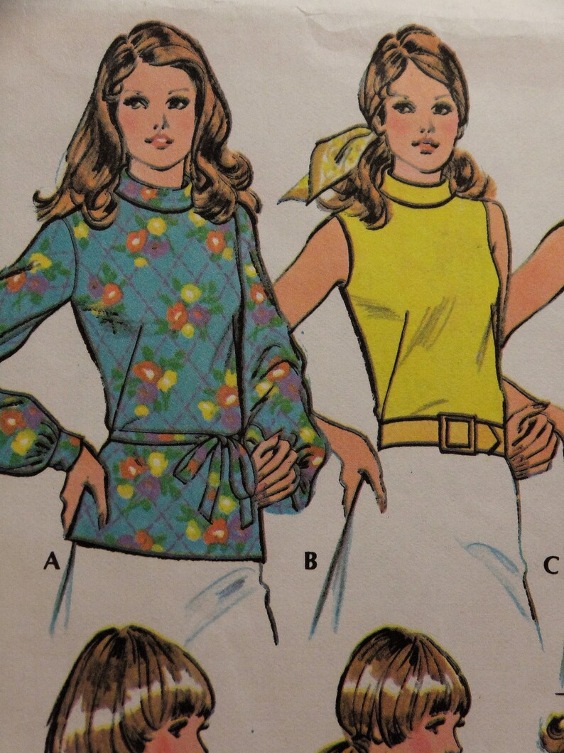 Brady Bunch Top Vtg McCall's Blouse Pattern 70's Top Pattern 3550 Pullover Blouse Casual Semi Fitted Blouse Womens Size 12 Bust 34 Medium image 5