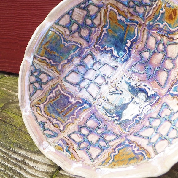 Beautiful Bowl Natural Pottery Ornate Glazed Patterned Bowl Blue Brown Decor Fruit Bowl Gypsy Decor Hippie Decor Boho Decor Rustic Kitchen