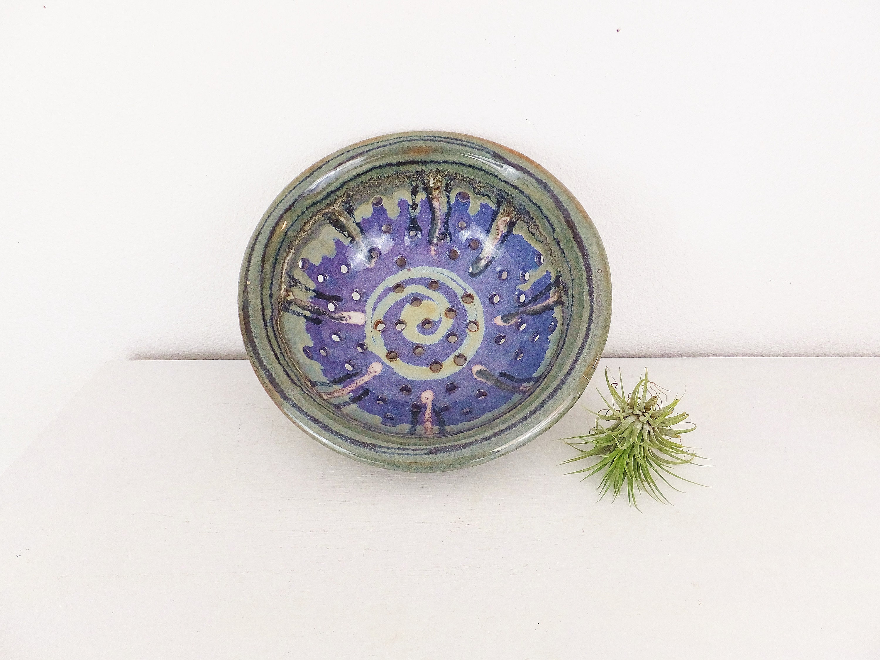 Stoneware Ceramic Colander Green & Blue Drip Glaze Decorative Etsy