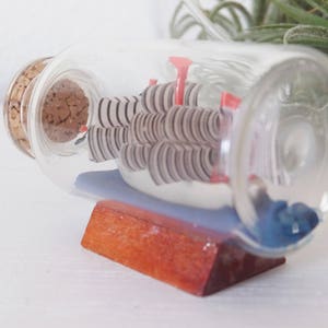 Mini Ship in a Bottle Miniature 1:12 Ship in Bottle Beach House Decor Adventurer Decor Small Ship Boat in Bottle Red and Blue Mini Decor image 7