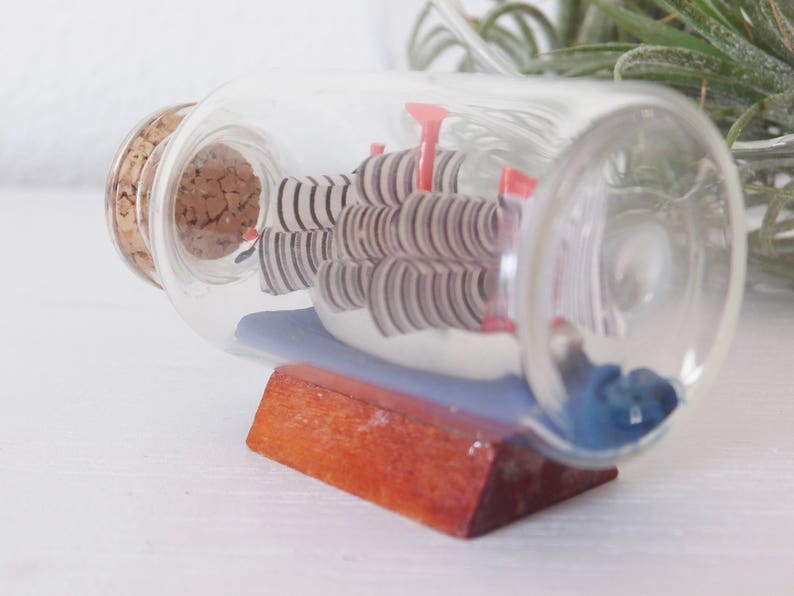 Mini Ship in a Bottle Miniature 1:12 Ship in Bottle Beach House Decor Adventurer Decor Small Ship Boat in Bottle Red and Blue Mini Decor image 7