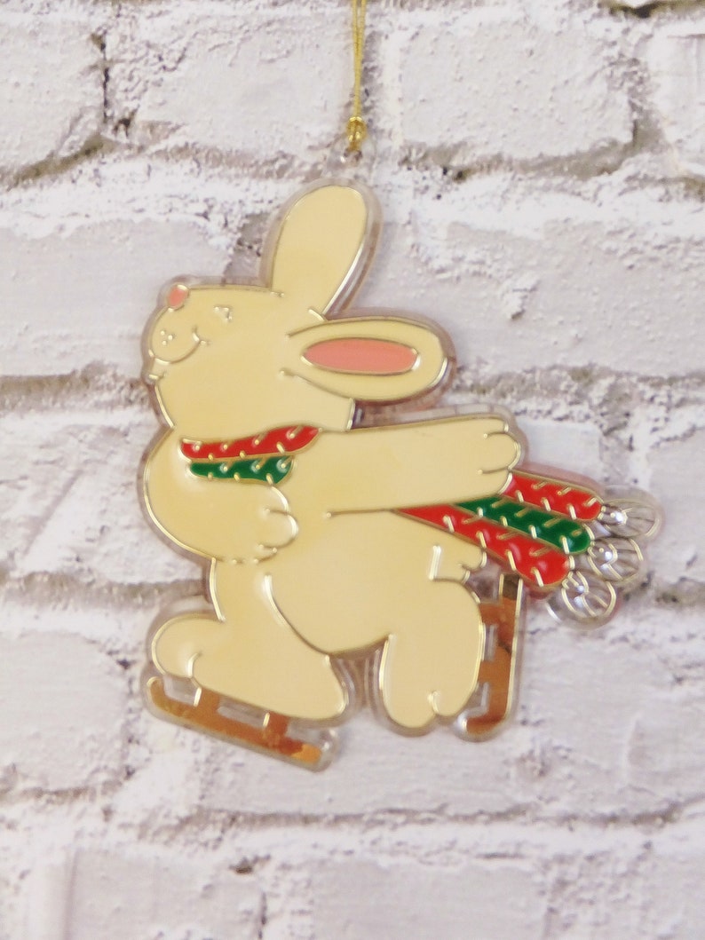 Vintage 1980's Christmas Ornament Ice Skating Bunny Etsy