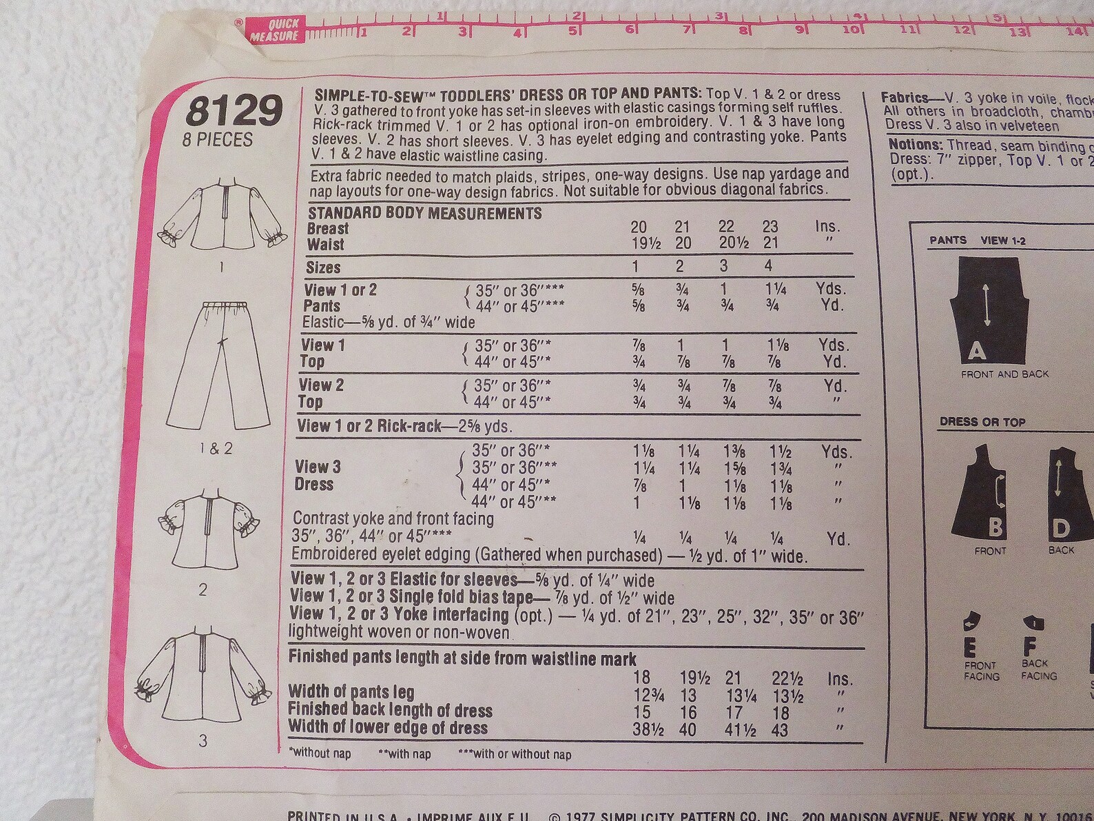 Vintage Simplicity 8129 Sewing Pattern Toddler Child Size 1 Etsy